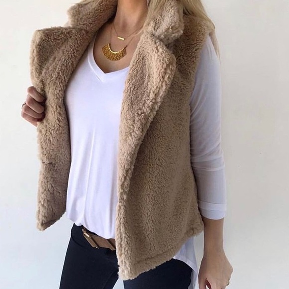 Everly Jackets & Blazers - Everly fuzzy camel colored vest